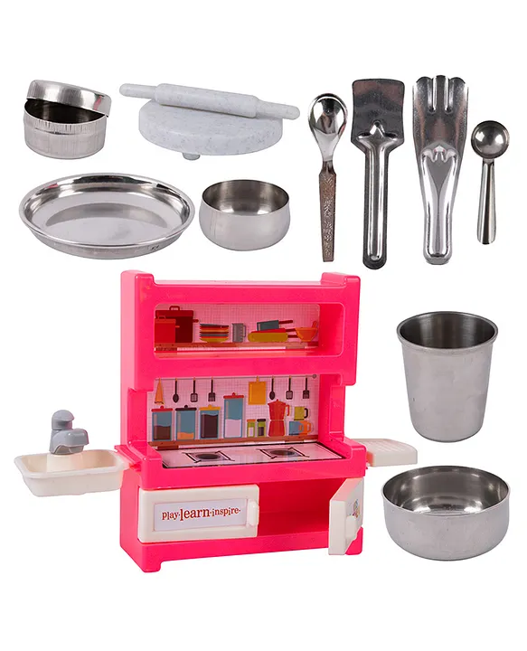 50 Pcs Mini Stainless Steel Utensils & Plastic Indian Kitchen, Toy Set for  Girls