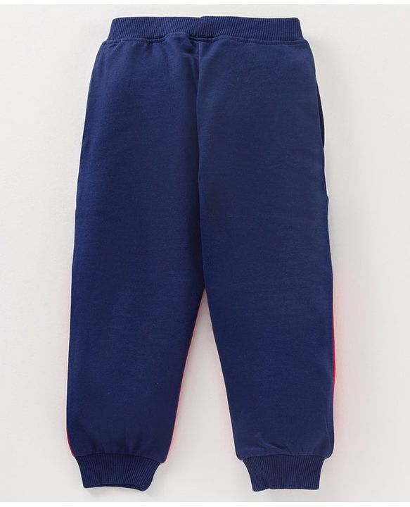 Babyhug Cotton Knit Full Length Track Pants Text Print - Blue Grey Red