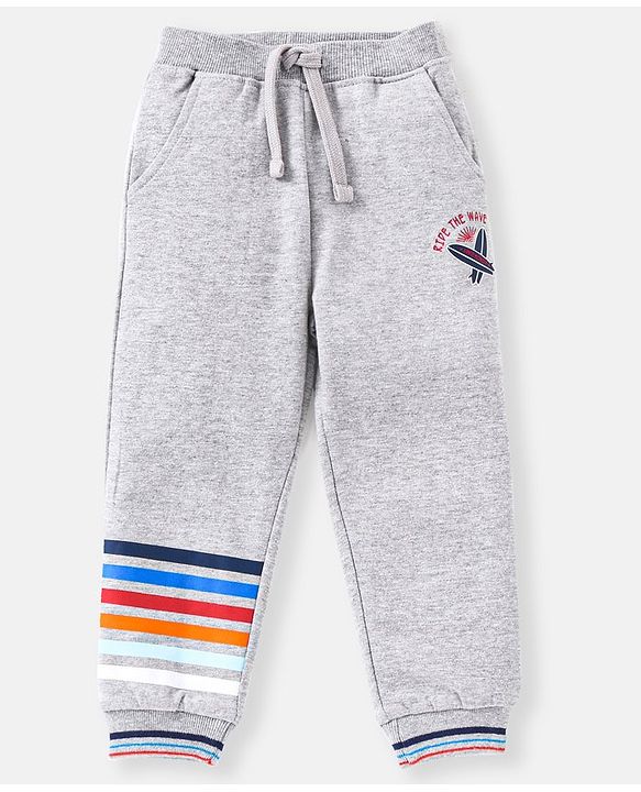 Babyhug Full Length Cotton Striped and Solid Colour Lounge Pant - Grey