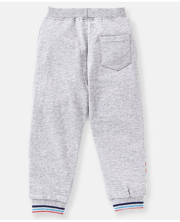 Babyhug Full Length Cotton Striped and Solid Colour Lounge Pant - Grey