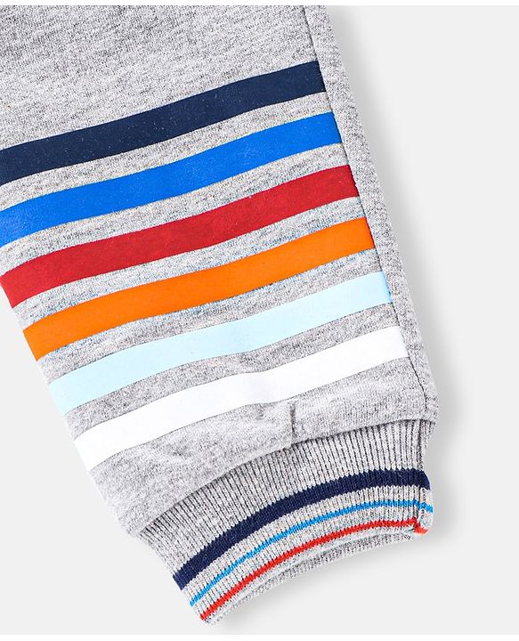 Babyhug Full Length Cotton Striped and Solid Colour Lounge Pant - Grey