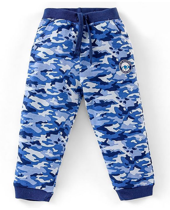 Babyhug Cotton Full Length Ribbed Waist Track Pant Camouflage Pattern - Blue