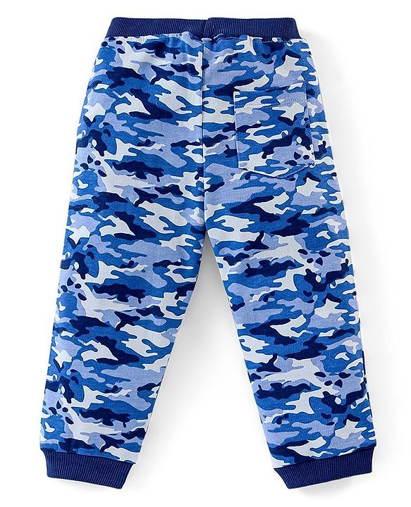 Babyhug Cotton Full Length Ribbed Waist Track Pant Camouflage Pattern - Blue