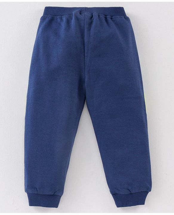 Babyhug Cotton Full Length Ribbed Waist Track Pant Text Print - Navy
