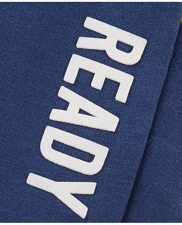 Babyhug Cotton Full Length Ribbed Waist Track Pant Text Print - Navy