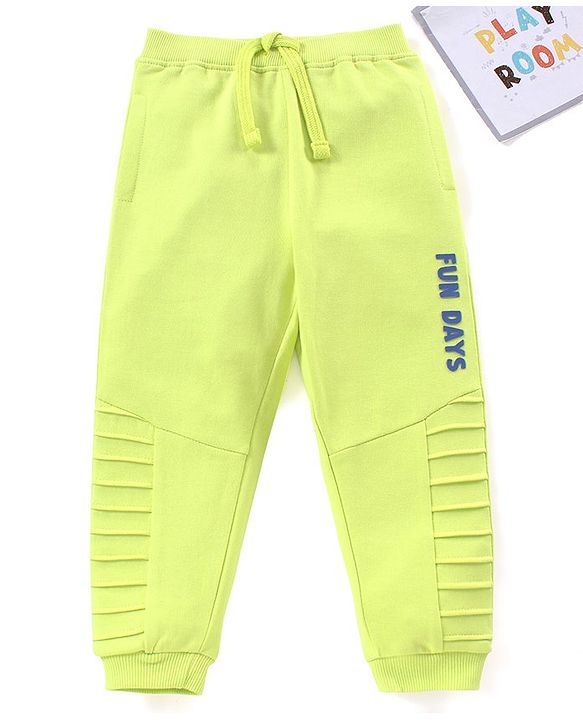 Babyhug Cotton Full Length Lounge Pants Text Print- Lime