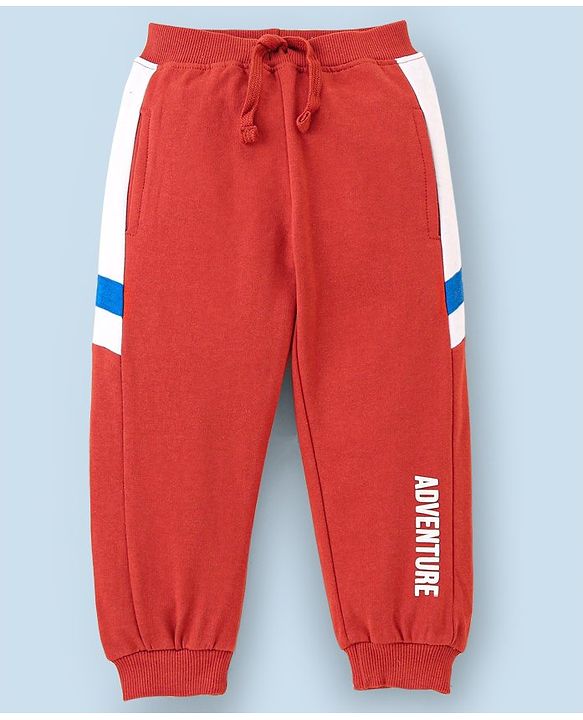 Babyhug Full Length Cotton Text Printed Lounge Pant - Rust