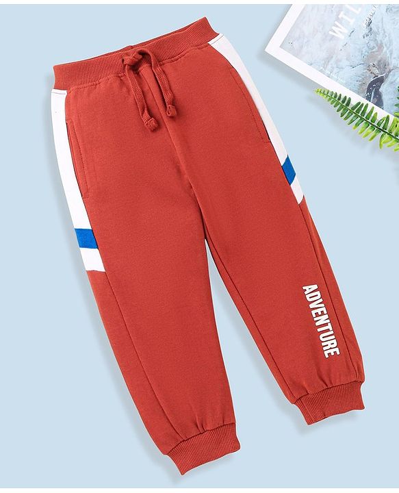Babyhug Full Length Cotton Text Printed Lounge Pant - Rust