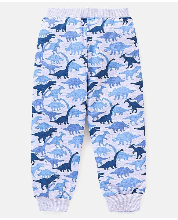 Babyhug Full Length Cotton Dino Printed Lounge Pant - Blue