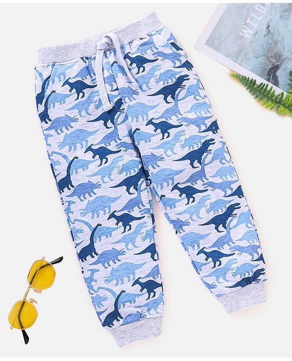 Babyhug Full Length Cotton Dino Printed Lounge Pant - Blue