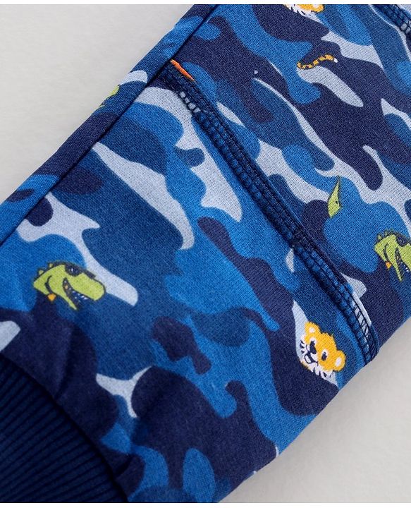 Babyhug Cotton Knit Full Length Animal Printed Lounge Pant - Blue