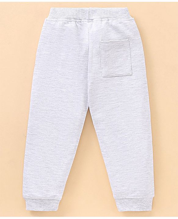 Babyhug Full Length Cotton Lounge Pant Patch Work With Ribbed Waist - Grey