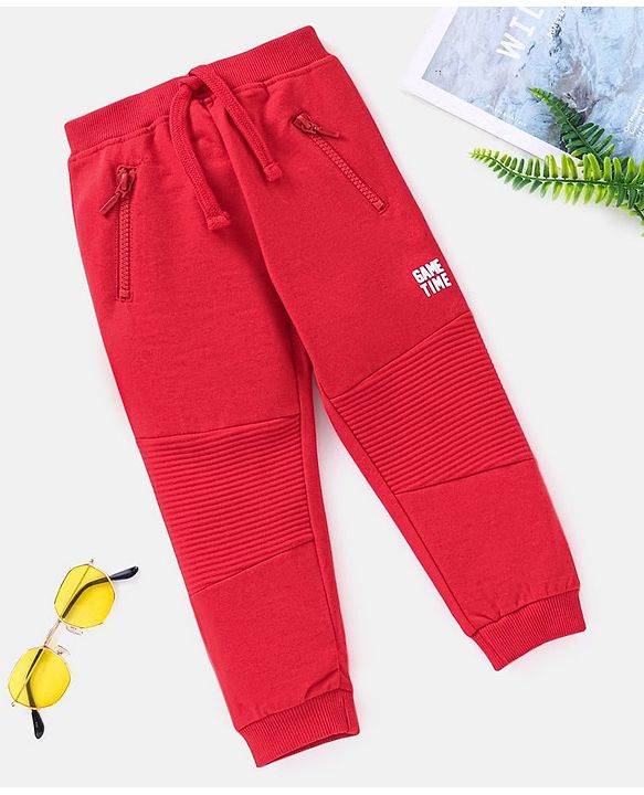 Babyhug Full Length Cotton Solid Colour Lounge Pant - Red