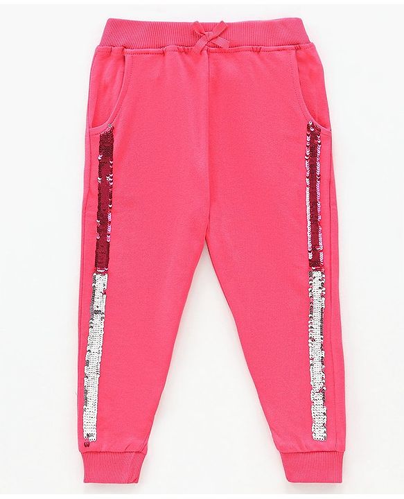Babyhug Full Length Cotton Lounge Pants With Multi Reversible Sequin - Fuchsia
