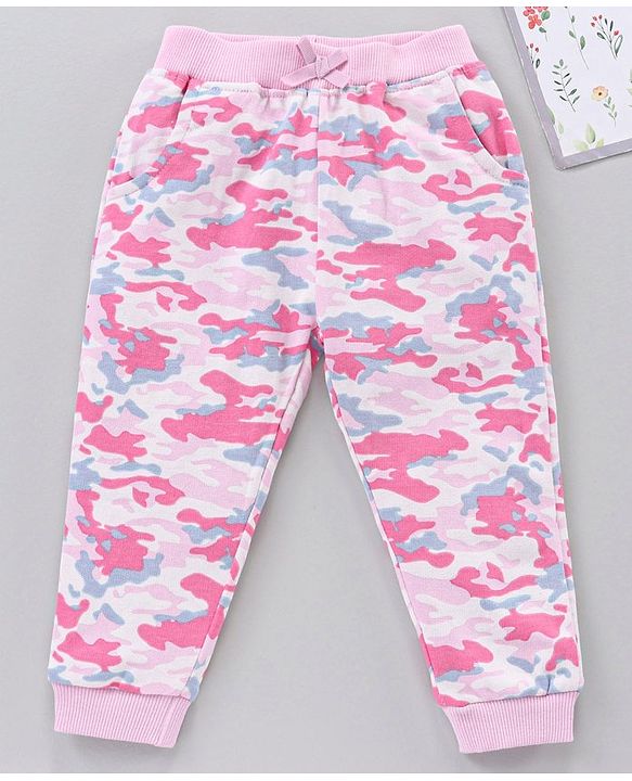 Babyhug Cotton Full Length Lounge Pants Camouflage Print - Pink Blue