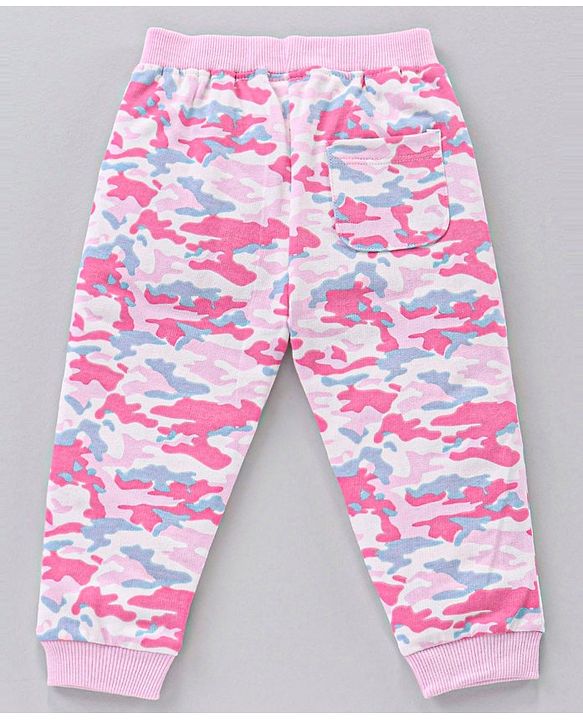 Babyhug Cotton Full Length Lounge Pants Camouflage Print - Pink Blue