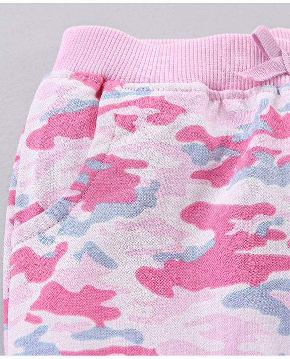 Babyhug Cotton Full Length Lounge Pants Camouflage Print - Pink Blue