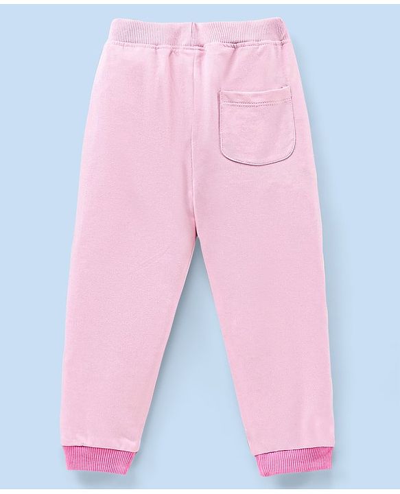 Babyhug Cotton Knit Full Length Lounge Pant Text Print - Pink