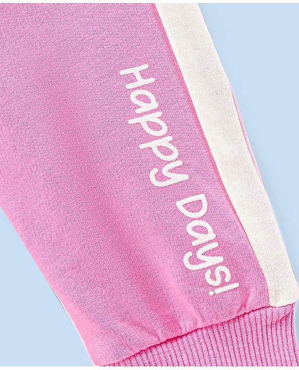 Babyhug Cotton Knit Full Length Lounge Pant Text Print - Pink