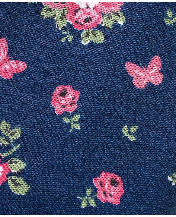 Babyhug Cotton Full Length Lounge Pant Floral Print - Navy Blue
