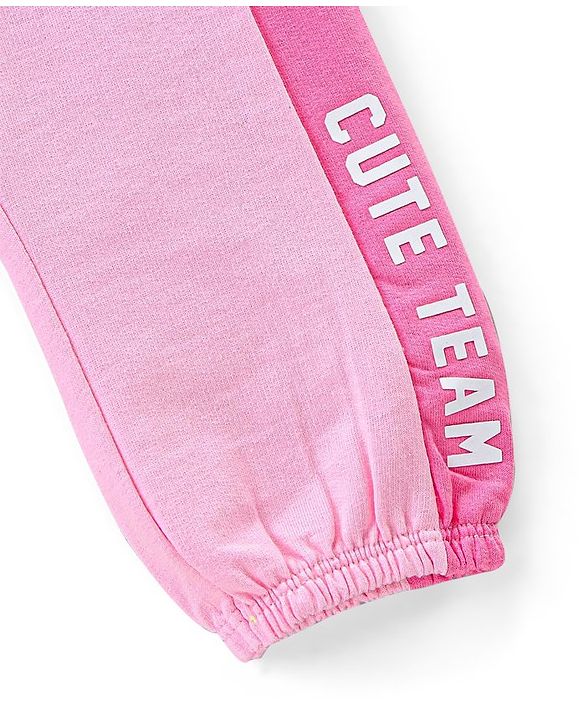Babyhug Cotton Full Length Lounge Pants Text Print - Pink