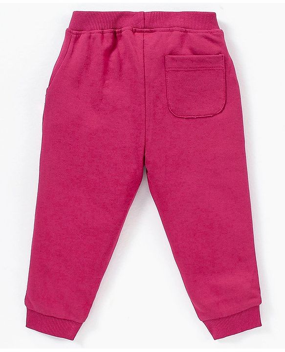 Babyhug Cotton Knit Full Length Lounge Pant Sequin Embellished - Maroon