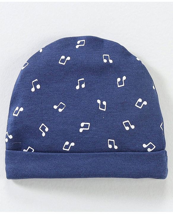 Babyhug 100% Cotton Cap Mitten & Booties Navy Blue - Diameter 9.5 cm