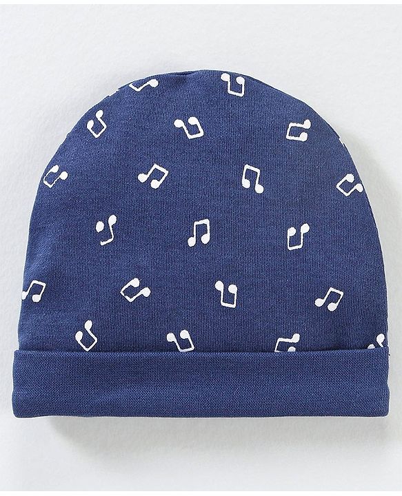 Babyhug 100% Cotton Cap Mitten & Booties Navy Blue - Diameter 9.5 cm