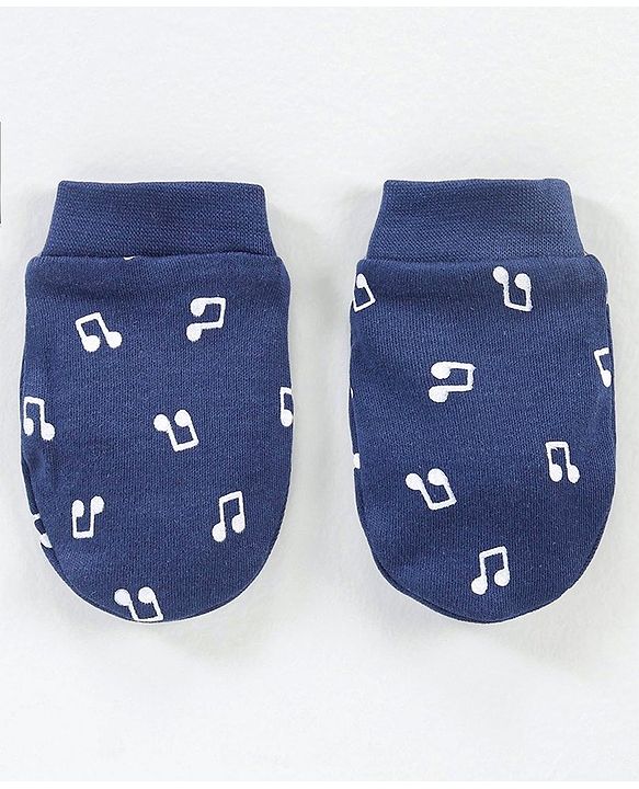 Babyhug 100% Cotton Cap Mitten & Booties Navy Blue - Diameter 9.5 cm