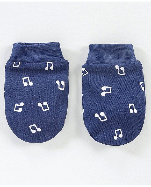 Babyhug 100% Cotton Cap Mitten & Booties Navy Blue - Diameter 9.5 cm