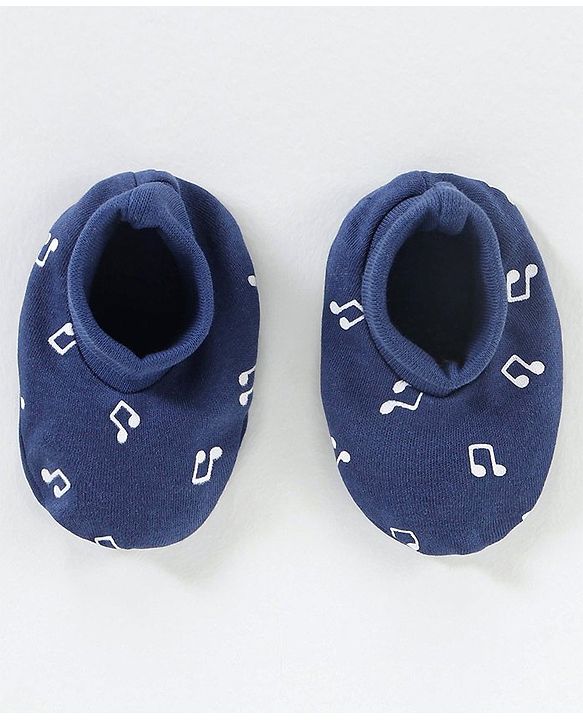 Babyhug 100% Cotton Cap Mitten & Booties Navy Blue - Diameter 9.5 cm