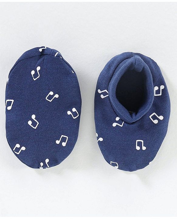 Babyhug 100% Cotton Cap Mitten & Booties Navy Blue - Diameter 9.5 cm