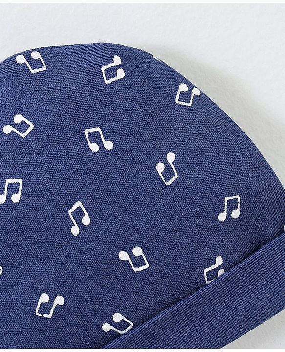 Babyhug 100% Cotton Cap Mitten & Booties Navy Blue - Diameter 9.5 cm