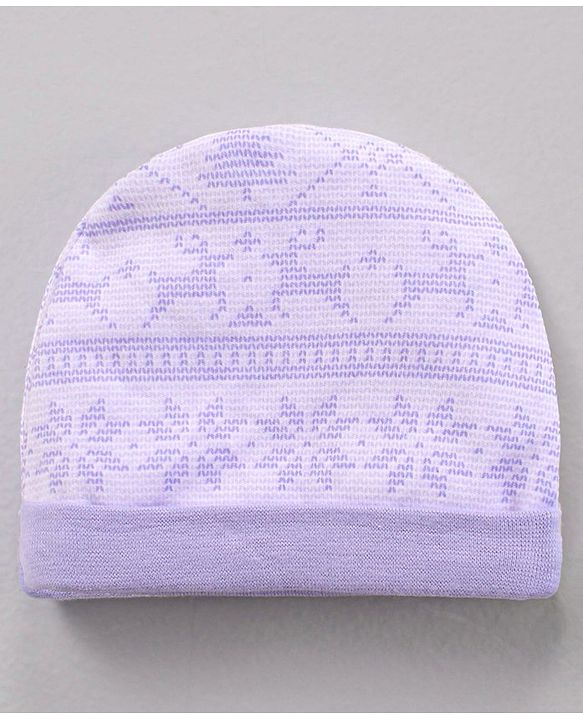 Babyhug 100% Cotton Cap Mitten & Booties Printed Purple- Diameter 11 cm