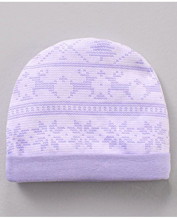 Babyhug 100% Cotton Cap Mitten & Booties Printed Purple- Diameter 11 cm