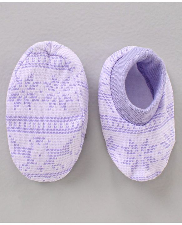 Babyhug 100% Cotton Cap Mitten & Booties Printed Purple- Diameter 11 cm