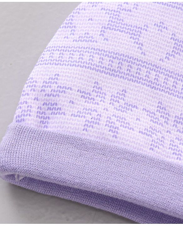 Babyhug 100% Cotton Cap Mitten & Booties Printed Purple- Diameter 11 cm