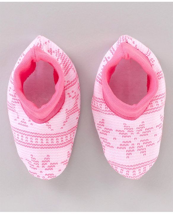 Babyhug 100% Cotton Cap Mitten & Booties Pink - Cap Diameter 11.5 Cm