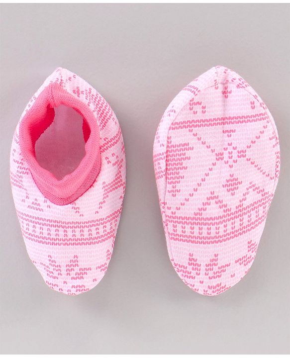 Babyhug 100% Cotton Cap Mitten & Booties Pink - Cap Diameter 11.5 Cm