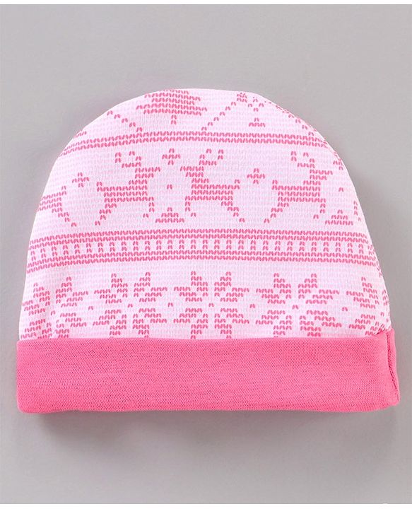 Babyhug 100% Cotton Cap Mitten & Booties Pink - Cap Diameter 11.5 Cm