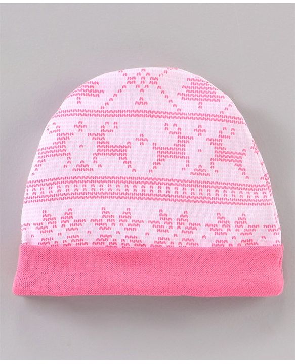 Babyhug 100% Cotton Cap Mitten & Booties Pink - Cap Diameter 11.5 Cm