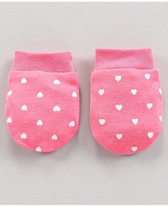 Babyhug 100% Cotton Mittens Heart Print Pack Of 3 - Pink