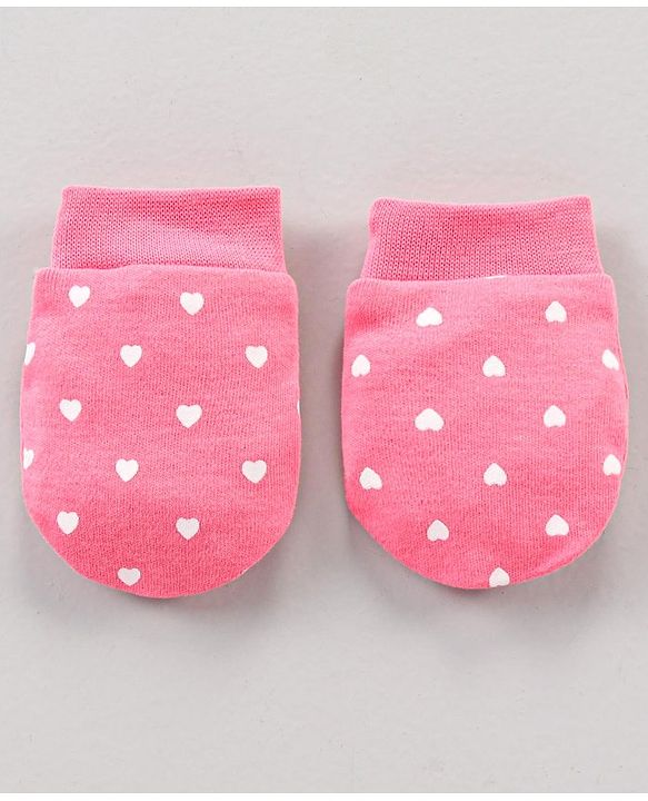 Babyhug 100% Cotton Mittens Heart Print Pack Of 3 - Pink