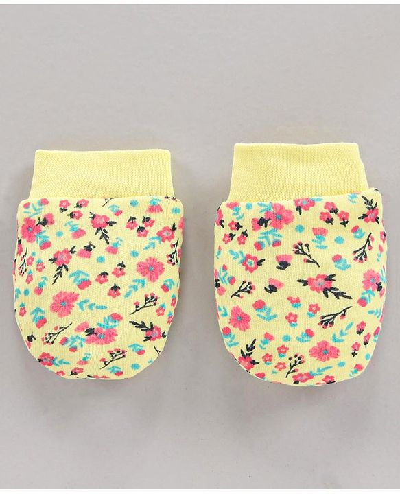 Babyhug 100% Cotton Mittens Floral Print Pack Of 3 - Blue Yellow Pink
