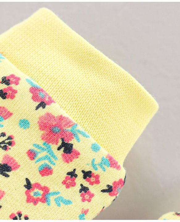 Babyhug 100% Cotton Mittens Floral Print Pack Of 3 - Blue Yellow Pink