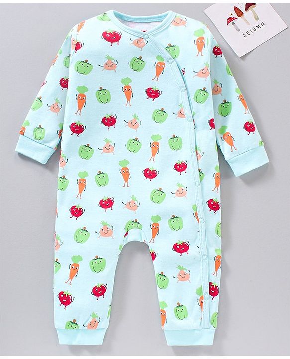 Babyhug 100% Cotton Full Sleeves Romper Vegetables Print- Blue