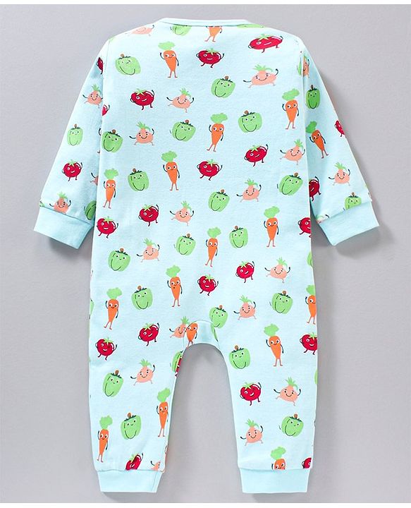 Babyhug 100% Cotton Full Sleeves Romper Vegetables Print- Blue