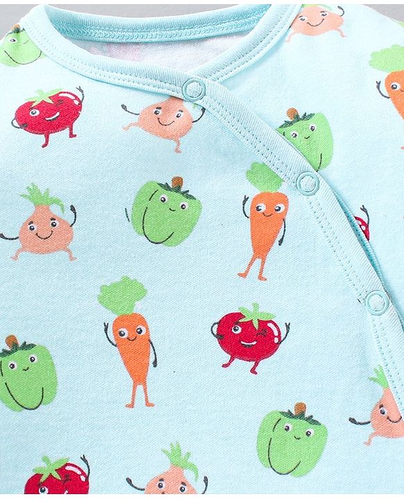 Babyhug 100% Cotton Full Sleeves Romper Vegetables Print- Blue