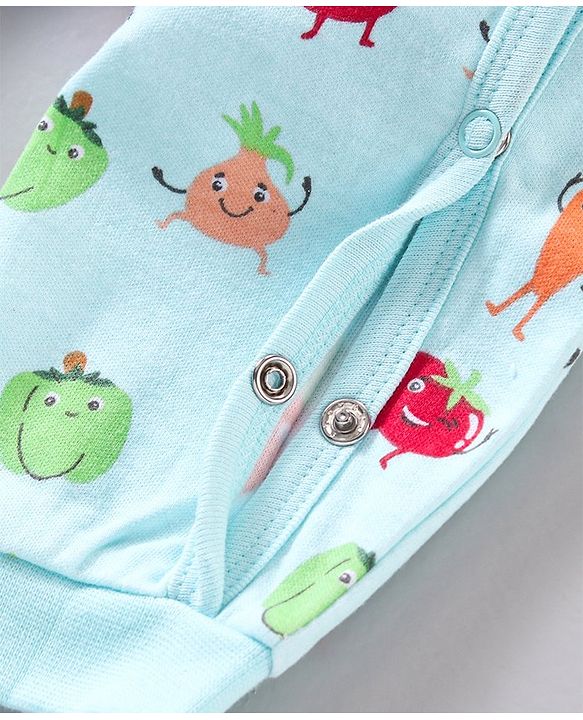 Babyhug 100% Cotton Full Sleeves Romper Vegetables Print- Blue