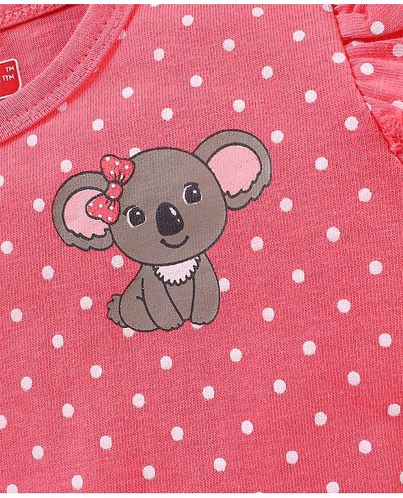 Babyhug 100% Cotton Full Sleeves Frock Style Onesie Polka Dot Print - Pink